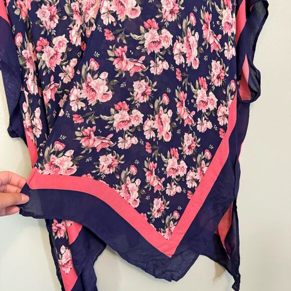 Mario Serrani Italy Cardigan One Size Floral Open Front Kimono Cover Up Blue - Picture 5 of 7